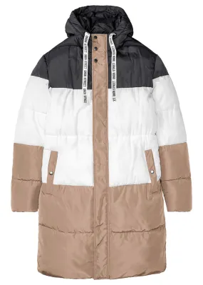 Abrigo acolchado de poliéster reciclado Negro-blanco-camel
