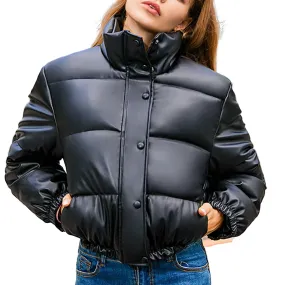 Abrigo de cuero Collar Cortavientos Otoño e Invierno Abrigo acolchado para mujeres