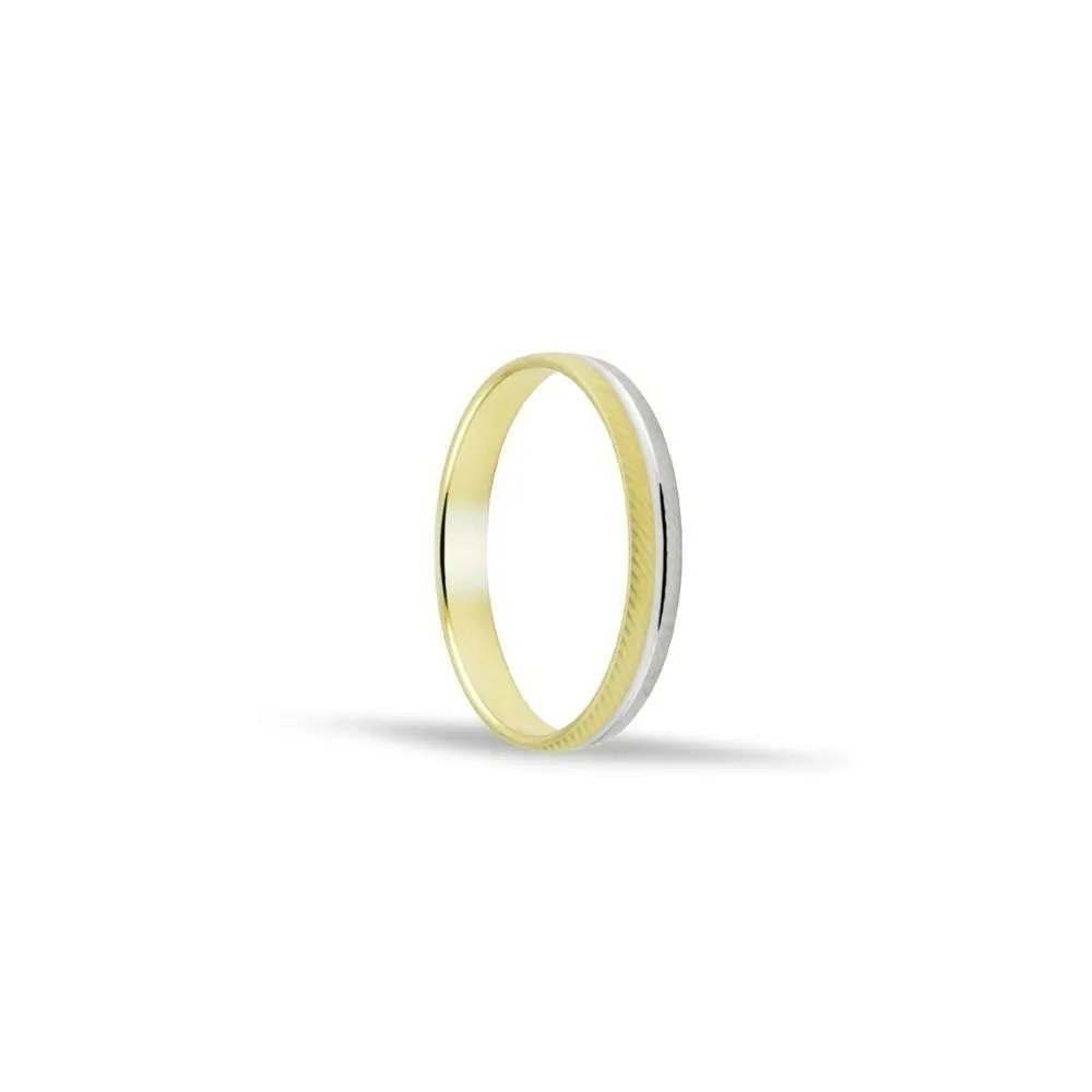 Alianza de oro bicolor 18k de 3 mm con hendidura central