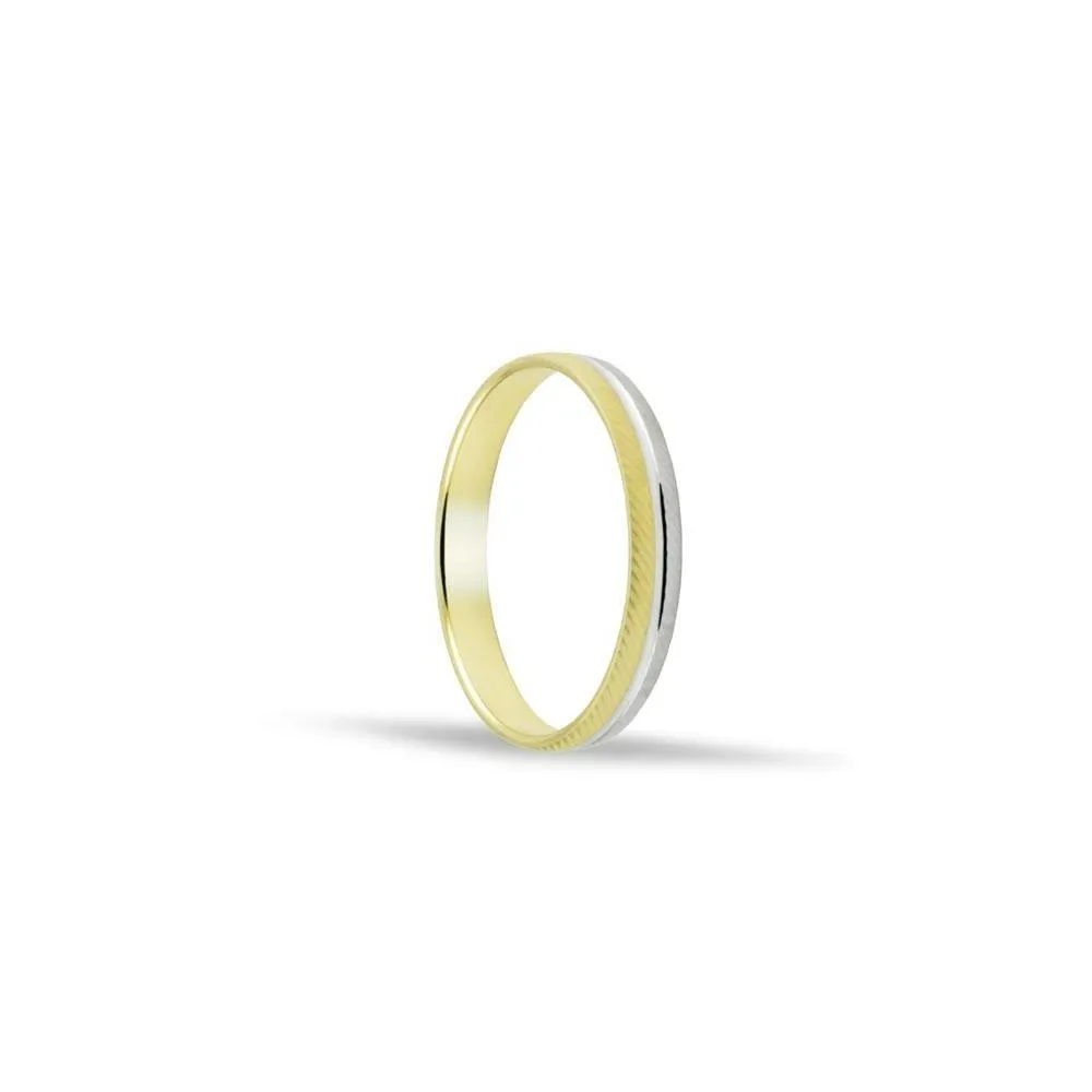 Alianza de oro bicolor 18k de 3 mm con hendidura central