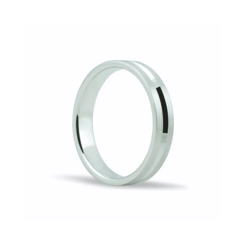 Alianza de oro blanco 18k de 4 mm con franja central