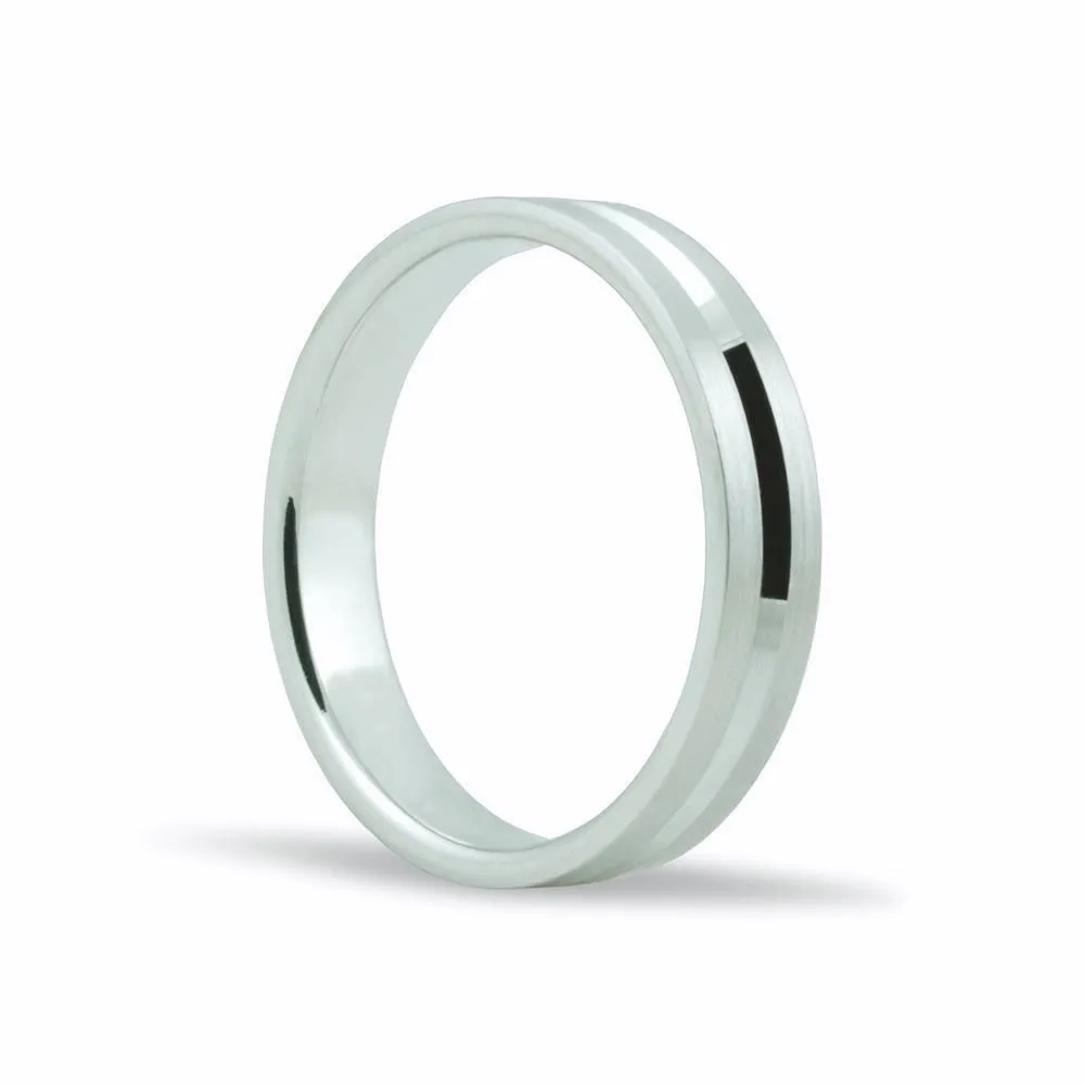 Alianza de oro blanco 18k de 4 mm con franja central