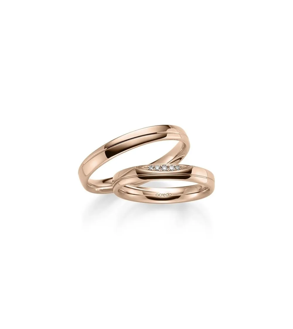 Anillos de matrimonio de oro rosa pulidos con diamantes naturales éticos