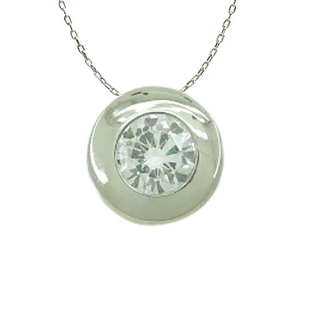 Colgante chatón con circonita de 5mm y cadena de oro blanco