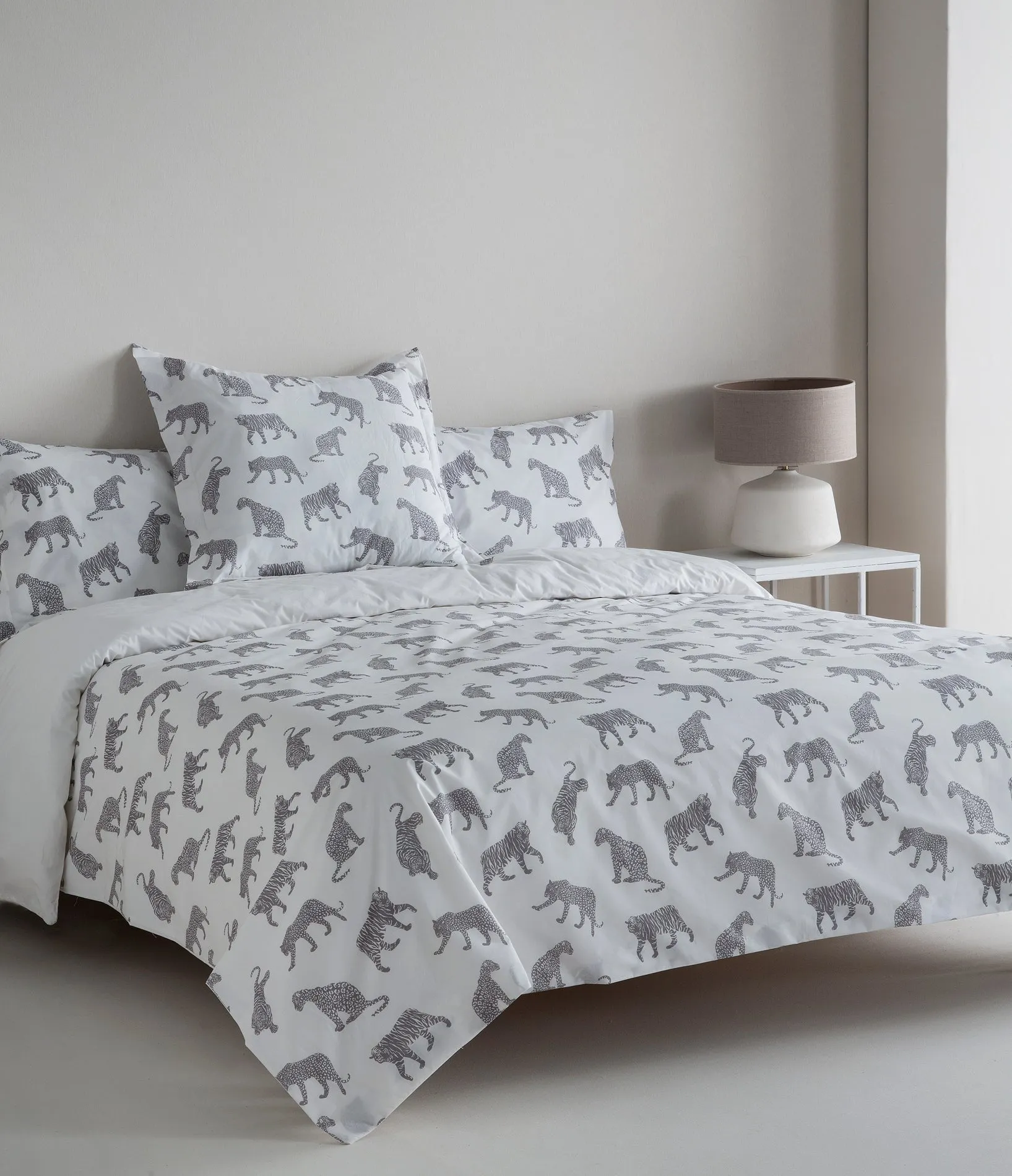Funda Nórdica Reversible Percal 200h Cama 105 - Tigres Blanco