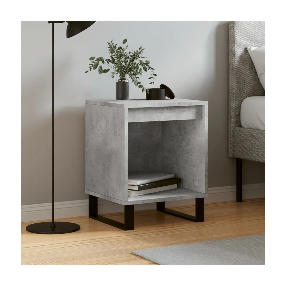 Mesita de noche madera de ingeniería gris hormigón 40x35x50 cm