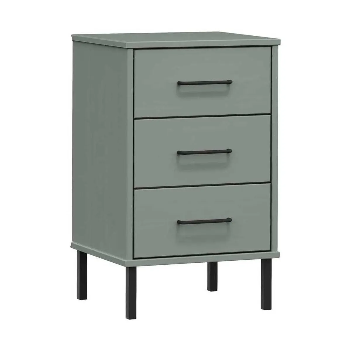 Mesita de noche patas de metal madera maciza pino gris OSLO