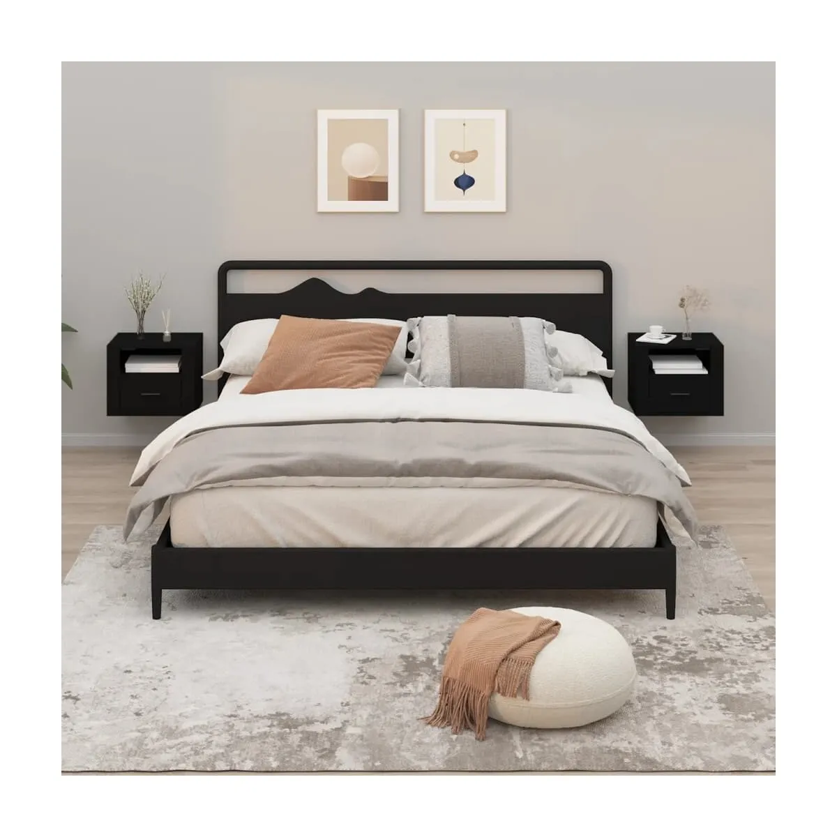 Mesitas de noche de pared 2 uds negro 50x36x40 cm