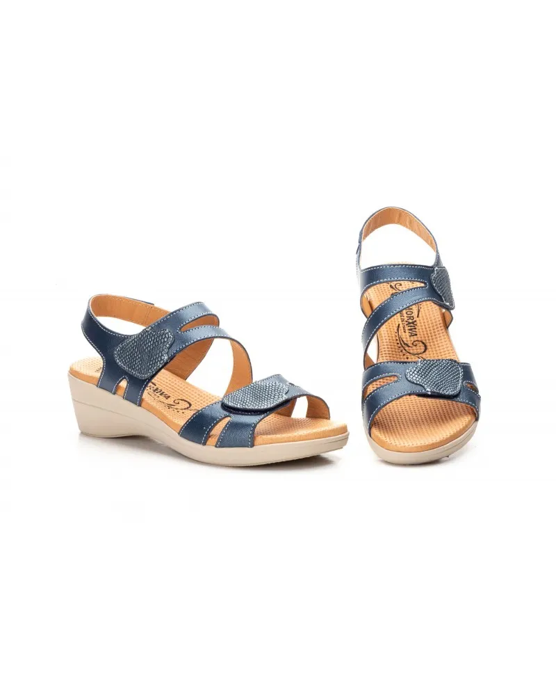 Sandalias Mujer Piel Marino Elásticos