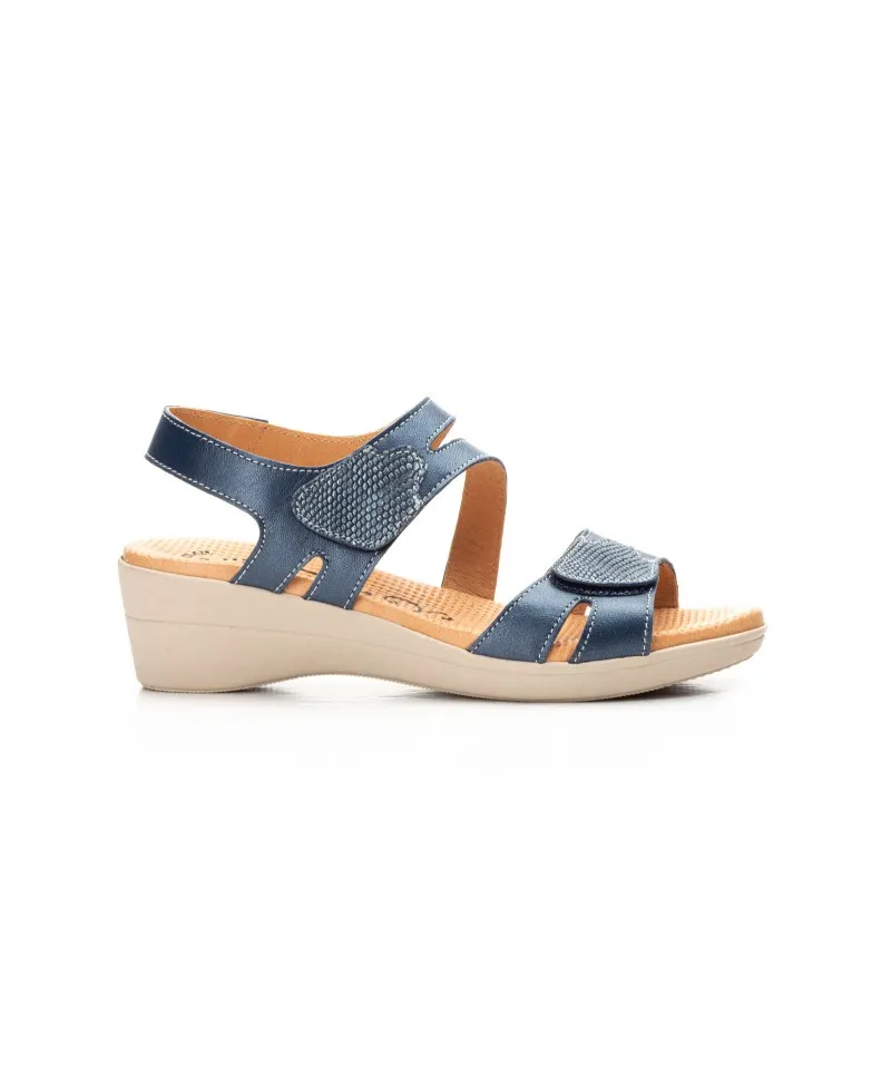 Sandalias Mujer Piel Marino Elásticos