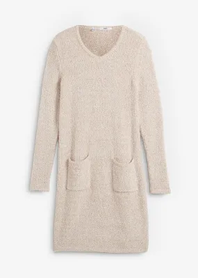 Suave vestido polar con bolsillos y largo hasta la rodilla Crudo jaspeado