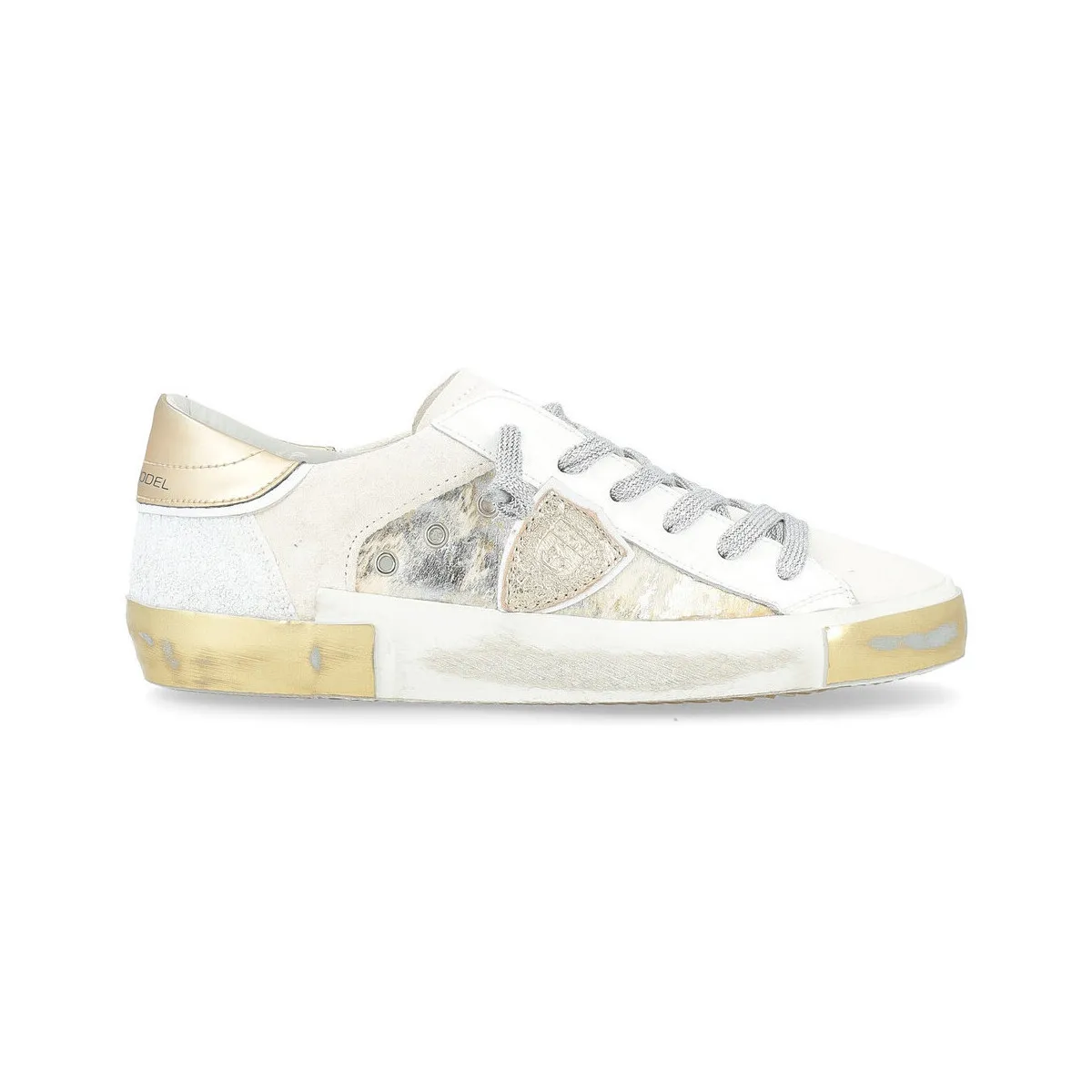 Zapatilla  Paris X con piel de poni blanca y