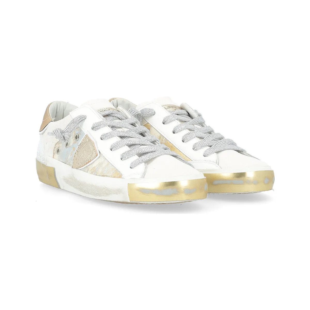 Zapatilla  Paris X con piel de poni blanca y