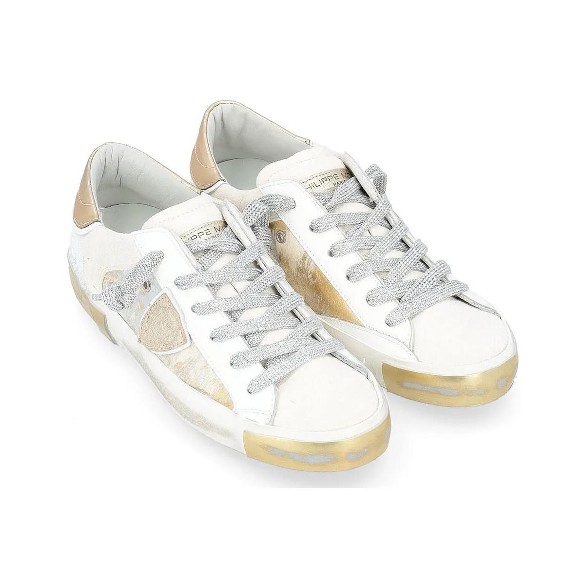 Zapatilla  Paris X con piel de poni blanca y